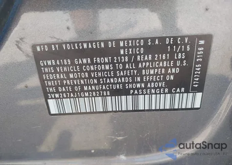 2016 Volkswagen Jetta 1.4T S z USA, uszkodzony, nr VIN 3VW267AJ1GM282788